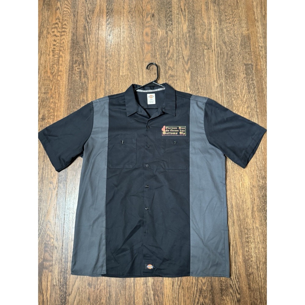 Dickies Bottoms Up Chop Shop Biker Work Shirt 2XL Two Tone Graphic S/S Black - Picture 1 of 7
